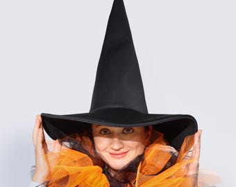 Black Pointed Witch Hat - Wide Brim, Halloween Costume Accessory