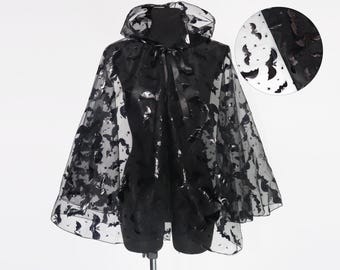 Black Bat Cape for Halloween – Sheer Vampire Costume Cloak with Hood