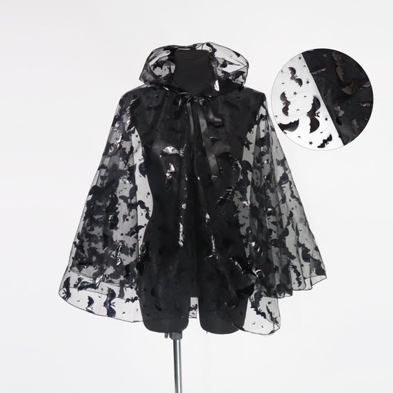 Black Bat Cape for Halloween – Sheer Vampire Costume Cloak with Hood