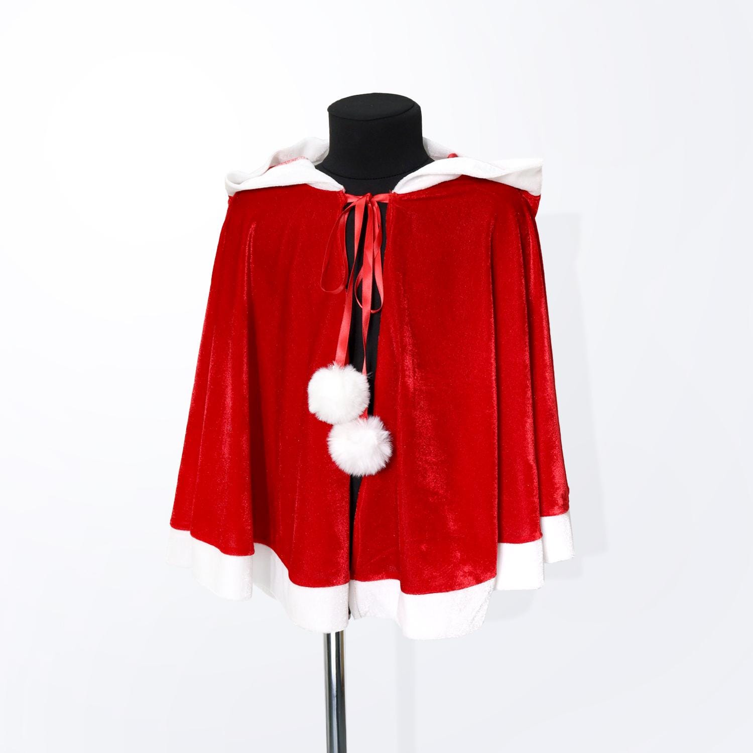Santa Claus Cape with Hood – Xmas Cloak, Christmas Costume Robe, Hooded Santa Cape for Holiday Cosplay & New Year Outfit