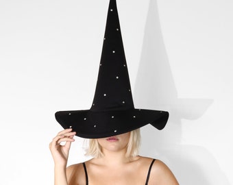 Rhinestone Witch Hat: Elegant Black Halloween Costume