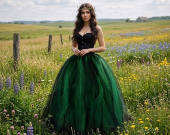 Green Witch Skirt: Layered Tutu Halloween Costume for Women