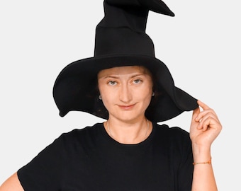 Wide Brim Witch Hat: Black Halloween Costume Wizard Hat