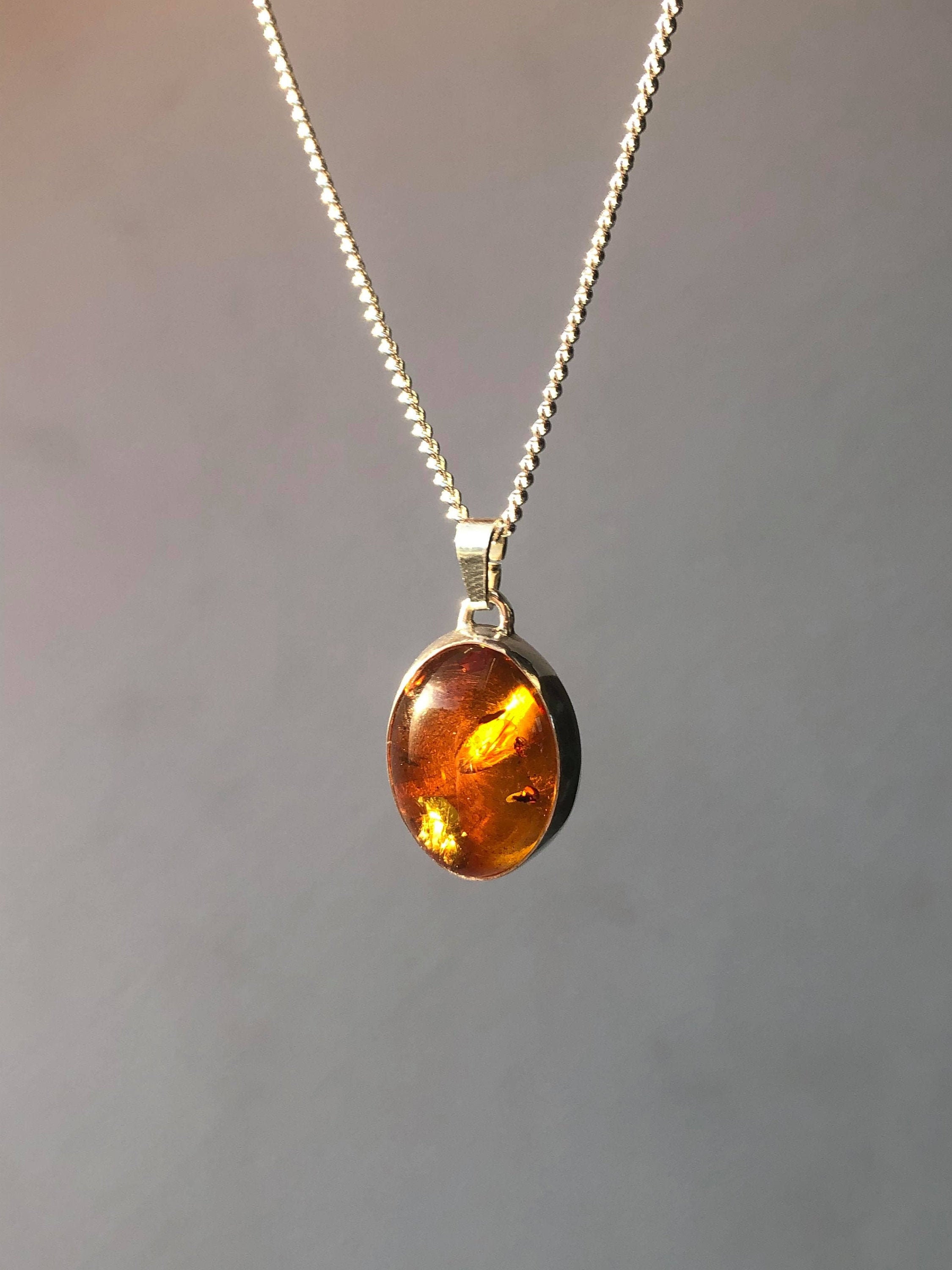 Amber and Sterling Silver Pendant Necklace Etsy