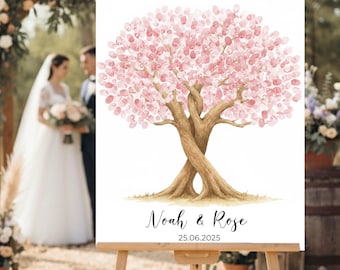 Grote canvasafdruk van een vingerafdrukboom voor een bruiloft, gepersonaliseerd gastenboek als alternatief, 4 inktkussentjes inbegrepen, onvergetelijk cadeau