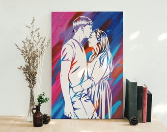 Couple portrait personnalisé sur toile à peindre soi-même. Idée de cadeau pour la Saint Valentin. Cadeau pour lui. Cadeau mémorable.