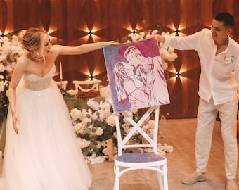 Portrait de Couple à Paillettes. Cadeau idéal pour les Mariages. Technique unique - vous saupoudrez.