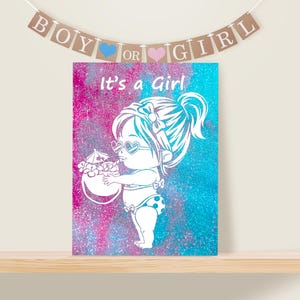 Glitzerndes magisches Tuch, um das Geschlecht des Babys zu enthüllen. Baby Shower kit. Gender Reveal Summer Mood.