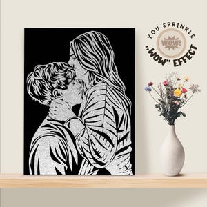 Personalized Couple Portrait with Glitter on Black Canvas – Create a WOW Effect by Applying the Glitter Yourself! Unique Gift for Birthday