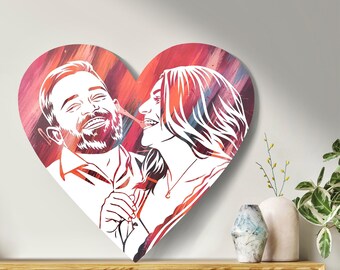 Custom Couple Portrait on Canvas in Heart Shape to Paint Yourself, Memorable Wedding, Engagement, Birthday Gift