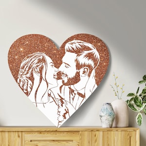 Custom Glitter Portrait on Heart-Shaped Canvas, Gift for Couples, Wedding, Civil Ceremony, Wow Effect - You Sprinkle