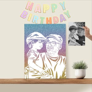 60e Anniversaire - Portrait personnalisé à paillettes, saupoudrez les paillettes pour révéler le portrait, cadeau pour Papa, Grand-papa