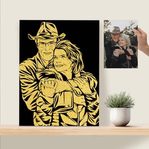 Glitter Portrait Golden Wedding, Canvas and Glitter to Sprinkle to Reveal the Portrait, 50th Wedding Anniversary Gift