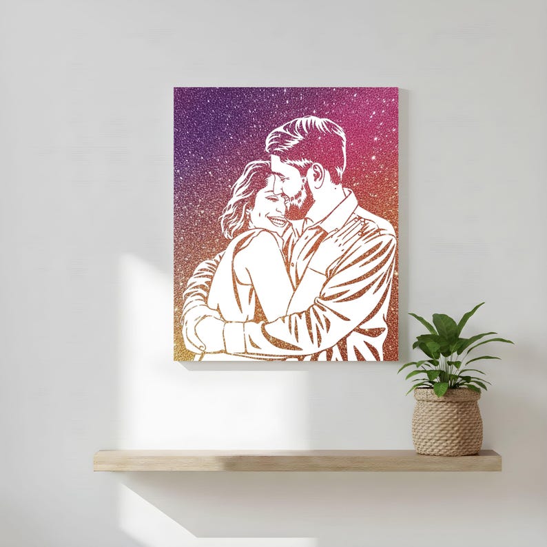 Ritratto personalizzato con glitter - Regalo di matrimonio - Ritratto degli sposi. Tecnica unica - Tu spargi. Effetto wow. immagine 3