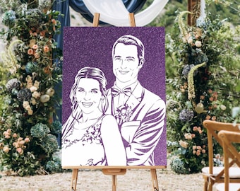 Personalized Glitter Portrait: Sparkling Gift for Newlyweds.