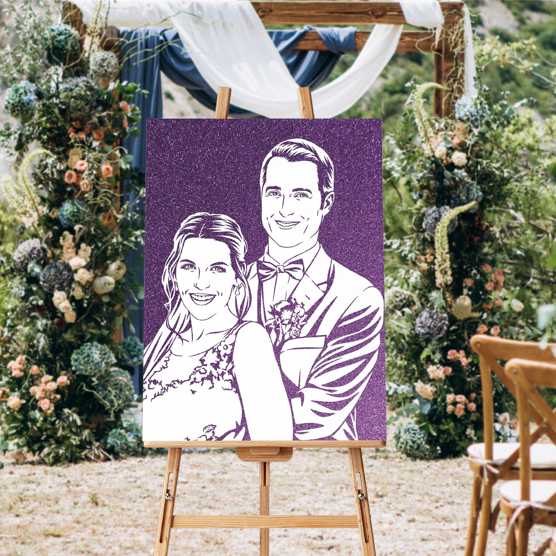 Personalized Glitter Portrait: Sparkling Gift for Newlyweds.