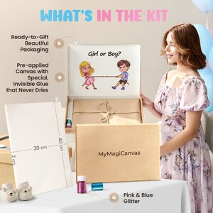 Gender Reveal Kit - Leinwand und Glitzer zur Geschlechtsenthüllung des Babys, Schwangerschaftsankündigung, Geschlechtsreveal Bild 5