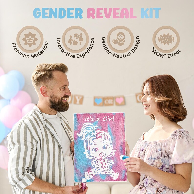 Gender Reveal Kit - Leinwand und Glitzer zur Geschlechtsenthüllung des Babys, Schwangerschaftsankündigung, Geschlechtsreveal Bild 2
