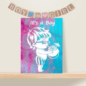Gender Reveal Kit: Glitter Canvas for Pregnancy Announcement. Baby Shower.