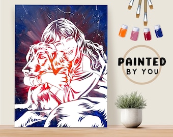 Custom Pet Portrait Painted by You, DIY Canvas Painting Kit, Gift for Dog & Cat Lovers, Pet Memorial, Interactive Gift