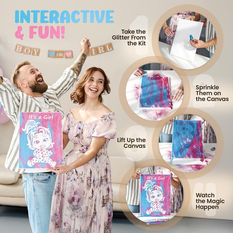 Gender Reveal Kit - Leinwand und Glitzer zur Geschlechtsenthüllung des Babys, Schwangerschaftsankündigung, Geschlechtsreveal Bild 3