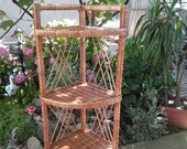 Triangle Wood Wicker Plant Shelf,Corner Wicker Shelf,Wicker Etagere,Multi Tier Plant Stand,Corner Plant Stand,Triangle Shelf,Planter Stand