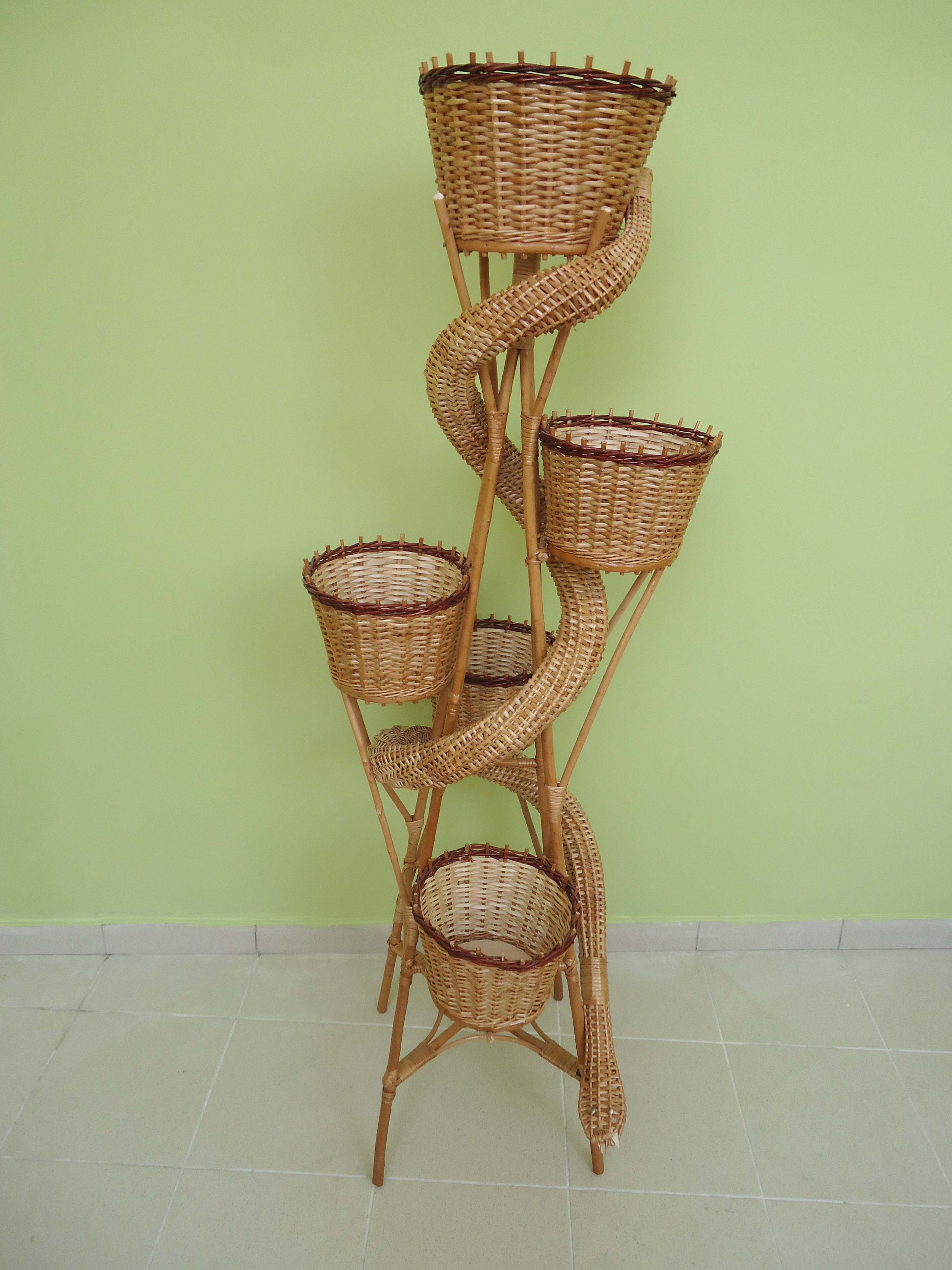 Wicker Snake Tall Plant Stand for 5 PotsRattan Plant Pot Etsy