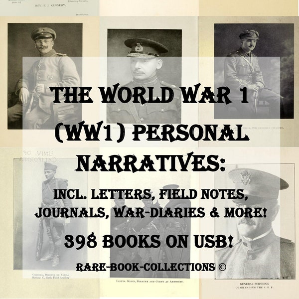 398 World War 1 Books On USB - WW1 Personal Stories Diaries Frontline Letters Army Navy RAF Medal History Research Field Journals