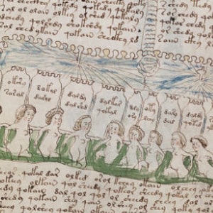 May include: An illustration of a medieval ship with a crew of people on board. The ship is drawn in a simple style with a green hull and a blue sail. The crew members are all wearing simple clothing and have a variety of expressions on their faces. The ship is sailing on a blue sea with a white sky above.