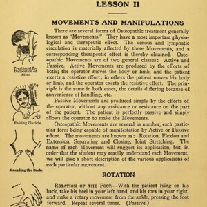 May include: A black and white illustration of a person performing a physical therapy technique called "Rotation of the Foot". The illustration shows the person's hands holding the patient's foot and ankle, demonstrating the movement.