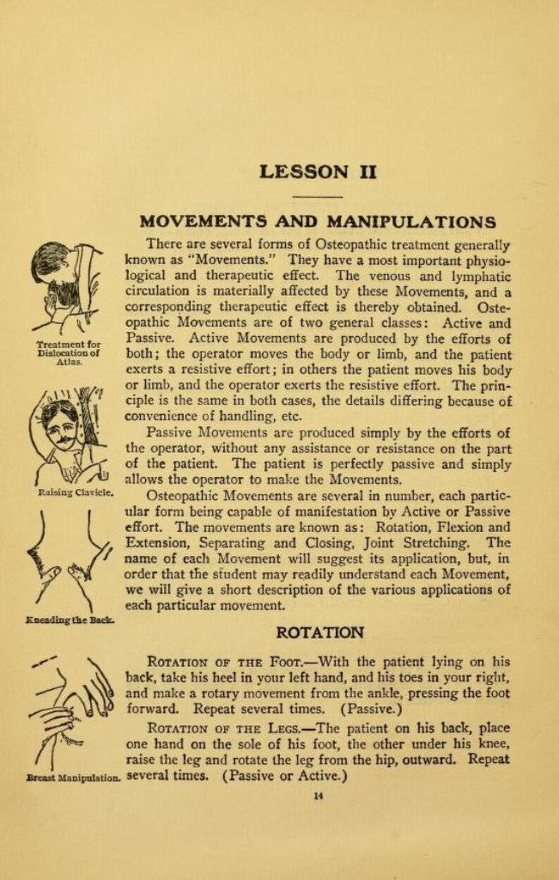 May include: A black and white illustration of a person performing a physical therapy technique called "Rotation of the Foot". The illustration shows the person's hands holding the patient's foot and ankle, demonstrating the movement.