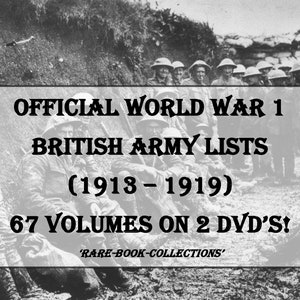 World War 1 British Army Lists - 67 Volumes On 2 DVD&#39;s - WW1 Medal Research Military History Records Books Documents Genealogy Ancestry