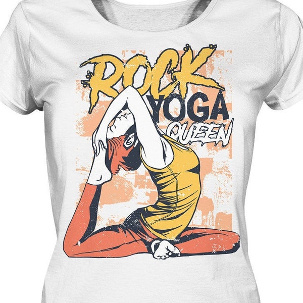 Yoga Shirt with the text " Rock Yoga Queen !" / Woman in Yoga Pose / Yoga Gift - Ladies Organic Shirt