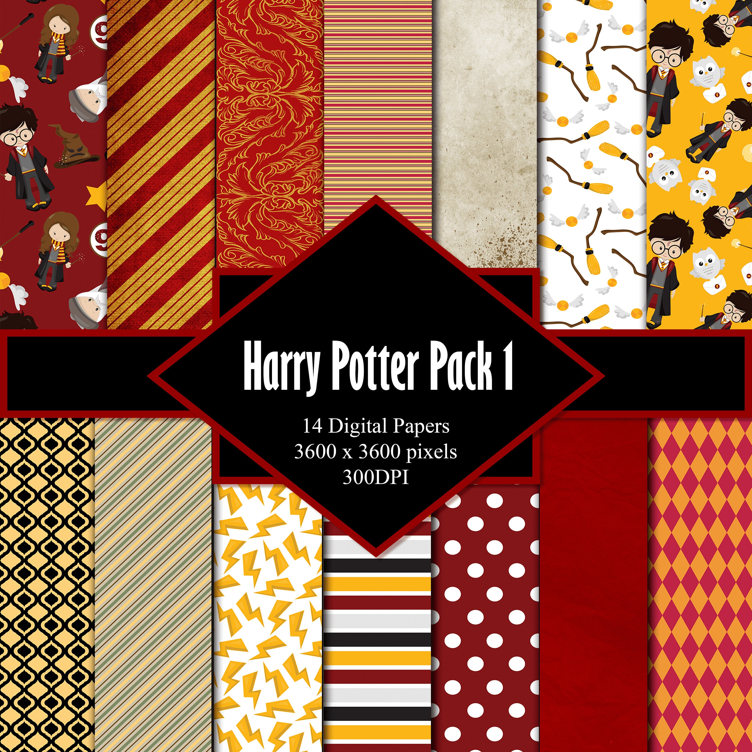 14 Digital Papers 300 DPI Harry Potter set 1 Harry Potter Etsy