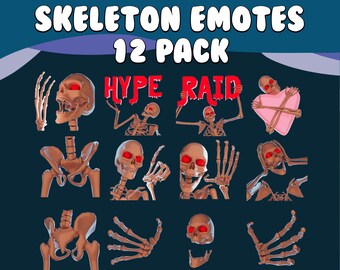 Skeleton Emotes MEGA PACK 12 emote Pack, Twitch Emote, Halloween Emotes, Twitch Emotes, Skeleton Emotes, Spooky Emote, 3D