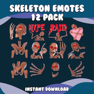 Skeleton Emotes MEGA PACK 12 emote Pack, Twitch Emote, Halloween Emotes, Twitch Emotes, Skeleton Emotes, Spooky Emote, 3D
