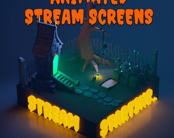 Animated Isometric 3d Graveyard for Twitch Stream, Stream Starting, Stream Offline, Graphic for Livestream, Cute Spooky Halloween Skeleton