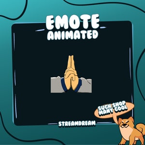 May include: Animated emote of a hand gesture with a dark blue background. The text "EMOTE ANIMATED" is at the top of the image. The text "STREAMDREAM" is at the bottom of the image. A speech bubble with the text "SUCH SHOP MANY COOL" is in the bottom right corner of the image. A cartoon dog is in the bottom right corner of the image.