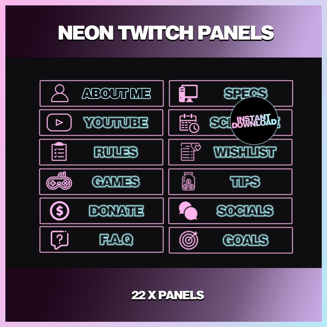 22 Neon Panels for Twitchm Twitch Panels Panels Neon Simple - Etsy