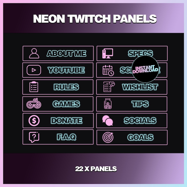 22 Neon Panels for Twitchm, Twitch Panels, Panels Neon, Simple Neon ...