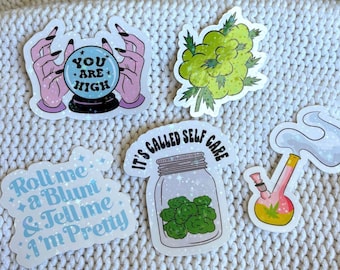 Pegatinas holográficas impermeables divertidas para fumar marihuana, regalo para una chica fumadora