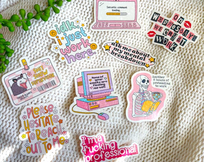 Sarcastic Holographic Sticker Pack: Funny Corporate Girl Laptop Decals