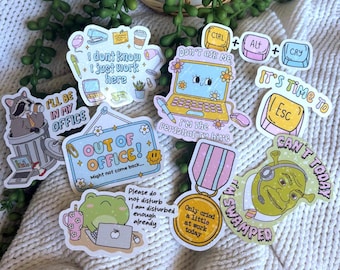 Paquete de pegatinas holográficas sarcásticas: divertidas calcomanías para laptop de una chica corporativa