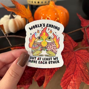 End of the World Frog Couple Sticker: Funny Holographic Vinyl Sticker