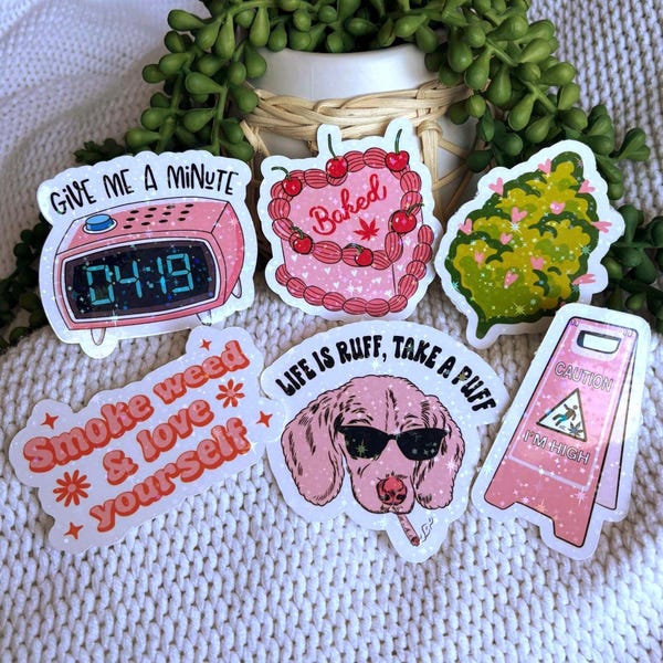 Holographic Weed Sticker, 420 Stoner Girl Laptop Decal