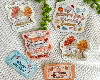 Paquete de pegatinas Gilmore Girly, pegatina holográfica Stars Hollow, pegatina rosa para portátil