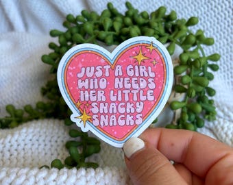 Pegatina holográfica "Girl & Snacks", calcomanía para laptop para amantes de la comida
