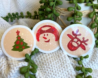 Pegatinas holográficas para galletas navideñas hechas a mano: Papá Noel y reno
