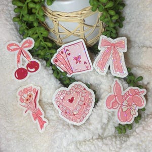 Pink Coquette Stickers: Holographic Glitter Vinyl Decals - 6-Pack