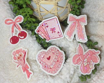 Pegatinas de Pink Coquette: Calcomanías de vinilo holográficas con purpurina (paquete de 6)